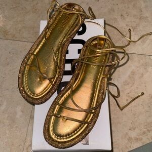 Schutz gold crystal trimmed sandals